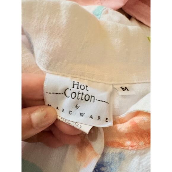 Hot Cotton by Marc Ware 100% Linen Floral Button Down Shirt M Pastel Spring Top - Picture 4 of 6